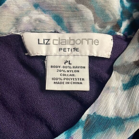 Liz Claiborne Classy Petite Ladies Sweater w/ attch’d scarf Purple&Teal Size PL - Picture 6 of 6